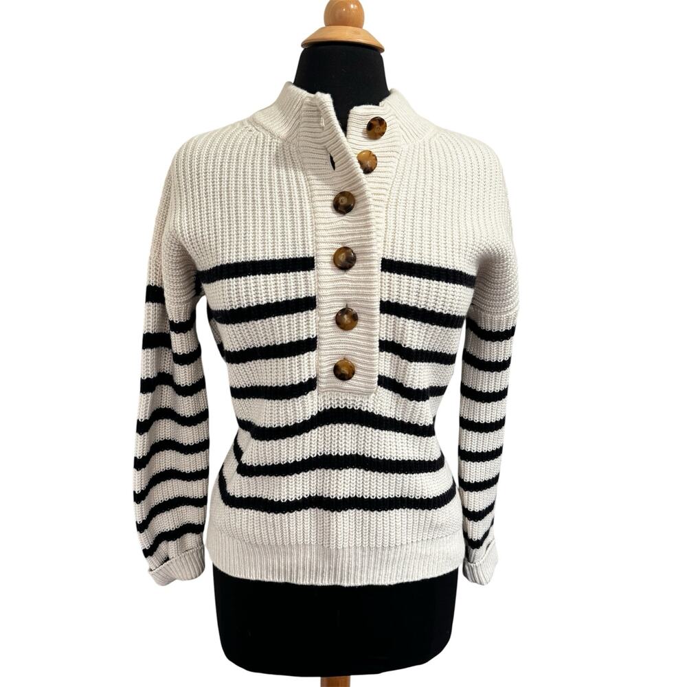 Sezane Lucas Sweater/Jumper. White/Black Stripes. SZ Small. Wool Blend